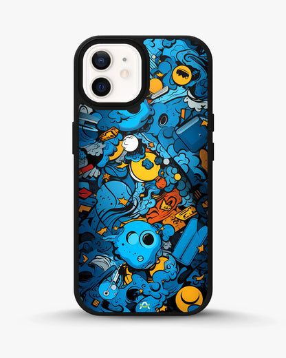 Blue Doodle Art Phone Case - Playful Cartoon Collage Print for iPhone, Samsung, Pixel, OnePlus & Vivo