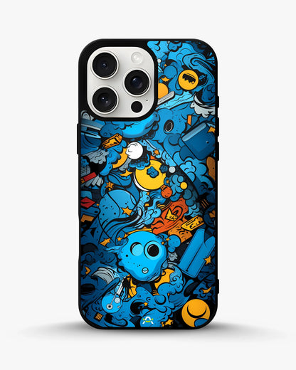 Blue Doodle Art Phone Case - Playful Cartoon Collage Print for iPhone, Samsung, Pixel, OnePlus & Vivo