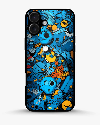 Blue Doodle Art Phone Case - Playful Cartoon Collage Print for iPhone, Samsung, Pixel, OnePlus & Vivo
