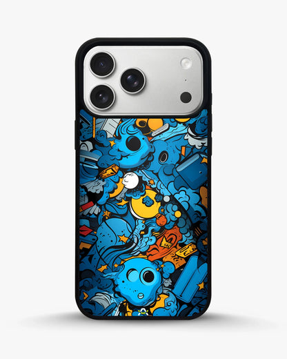 Blue Doodle Art Phone Case - Playful Cartoon Collage Print for iPhone, Samsung, Pixel, OnePlus & Vivo