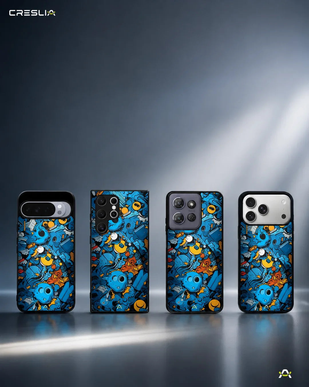 Blue Doodle Art Phone Case - Playful Cartoon Collage Print for iPhone, Samsung, Pixel, OnePlus & Vivo