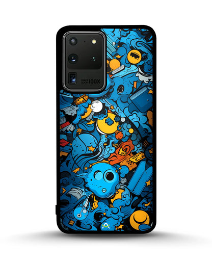 Blue Doodle Art Phone Case - Playful Cartoon Collage Print for iPhone, Samsung, Pixel, OnePlus & Vivo
