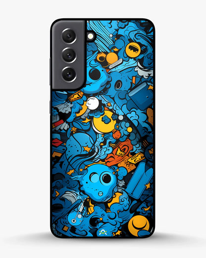 Blue Doodle Art Phone Case - Playful Cartoon Collage Print for iPhone, Samsung, Pixel, OnePlus & Vivo