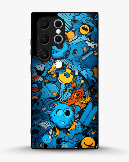 Blue Doodle Art Phone Case - Playful Cartoon Collage Print for iPhone, Samsung, Pixel, OnePlus & Vivo
