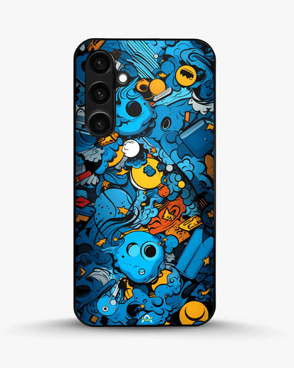 Blue Doodle Art Phone Case - Playful Cartoon Collage Print for iPhone, Samsung, Pixel, OnePlus & Vivo