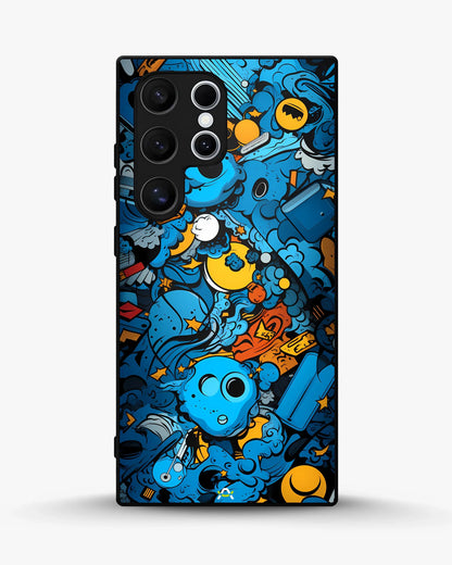Blue Doodle Art Phone Case - Playful Cartoon Collage Print for iPhone, Samsung, Pixel, OnePlus & Vivo