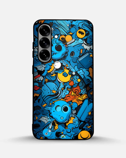 Blue Doodle Art Phone Case - Playful Cartoon Collage Print for iPhone, Samsung, Pixel, OnePlus & Vivo