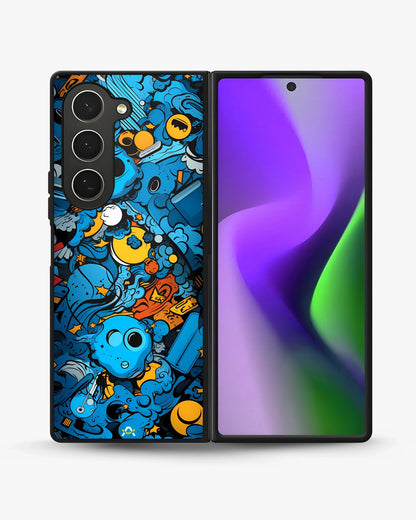 Blue Doodle Art Phone Case - Playful Cartoon Collage Print for iPhone, Samsung, Pixel, OnePlus & Vivo