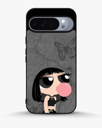Bubblegum Cartoon Girl Phone Case - Cute Gray & Pink Print for iPhone, Samsung, Pixel, OnePlus & Vivo