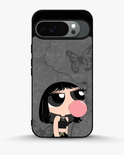 Bubblegum Cartoon Girl Phone Case - Cute Gray & Pink Print for iPhone, Samsung, Pixel, OnePlus & Vivo