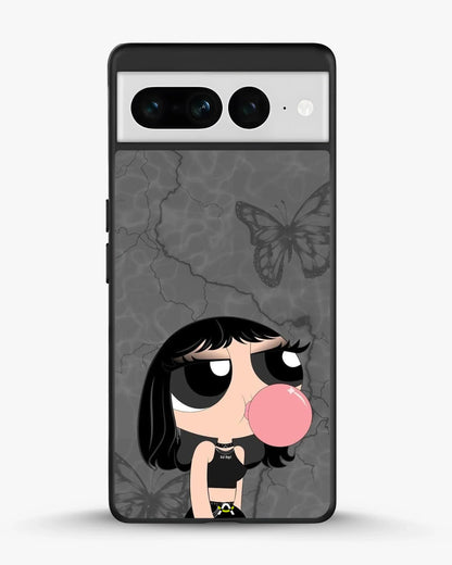 Bubblegum Cartoon Girl Phone Case - Cute Gray & Pink Print for iPhone, Samsung, Pixel, OnePlus & Vivo