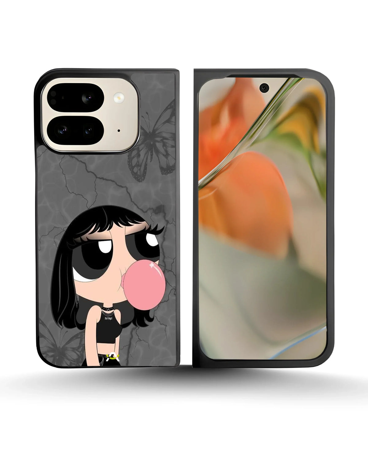 Bubblegum Cartoon Girl Phone Case - Cute Gray & Pink Print for iPhone, Samsung, Pixel, OnePlus & Vivo