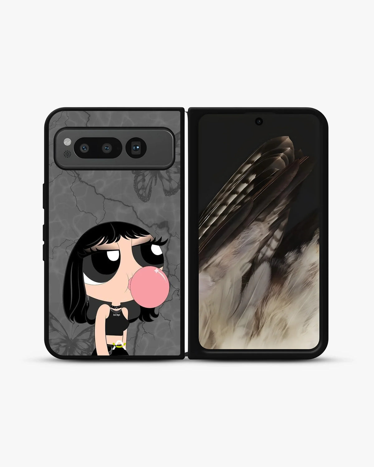Bubblegum Cartoon Girl Phone Case - Cute Gray & Pink Print for iPhone, Samsung, Pixel, OnePlus & Vivo