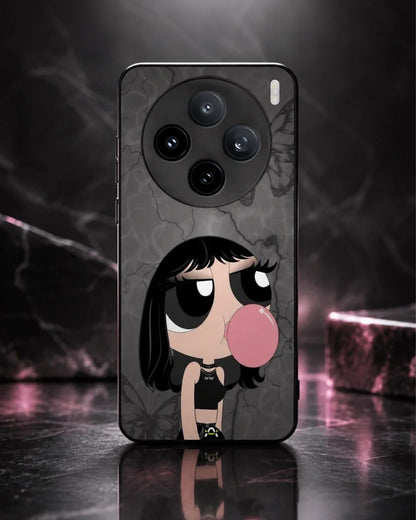 Bubblegum Cartoon Girl Phone Case - Cute Gray & Pink Print for iPhone, Samsung, Pixel, OnePlus & Vivo