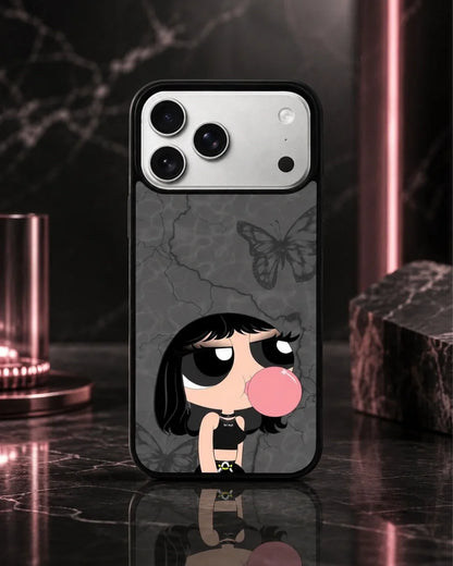 Bubblegum Cartoon Girl Phone Case - Cute Gray & Pink Print for iPhone, Samsung, Pixel, OnePlus & Vivo