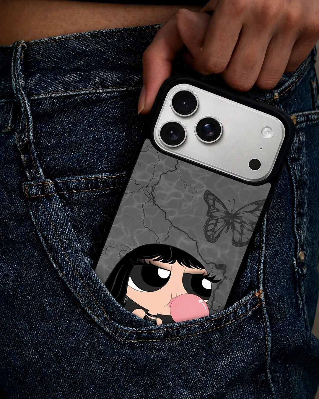 Bubblegum Cartoon Girl Phone Case - Cute Gray & Pink Print for iPhone, Samsung, Pixel, OnePlus & Vivo
