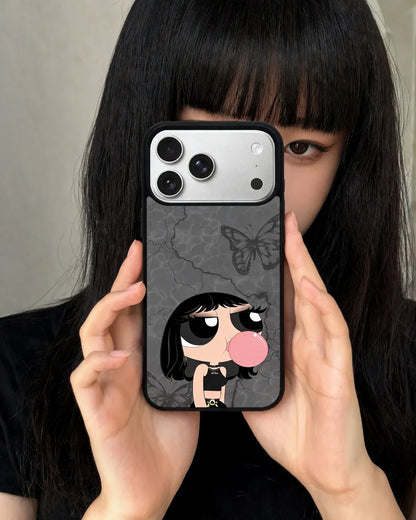 Bubblegum Cartoon Girl Phone Case - Cute Gray & Pink Print for iPhone, Samsung, Pixel, OnePlus & Vivo