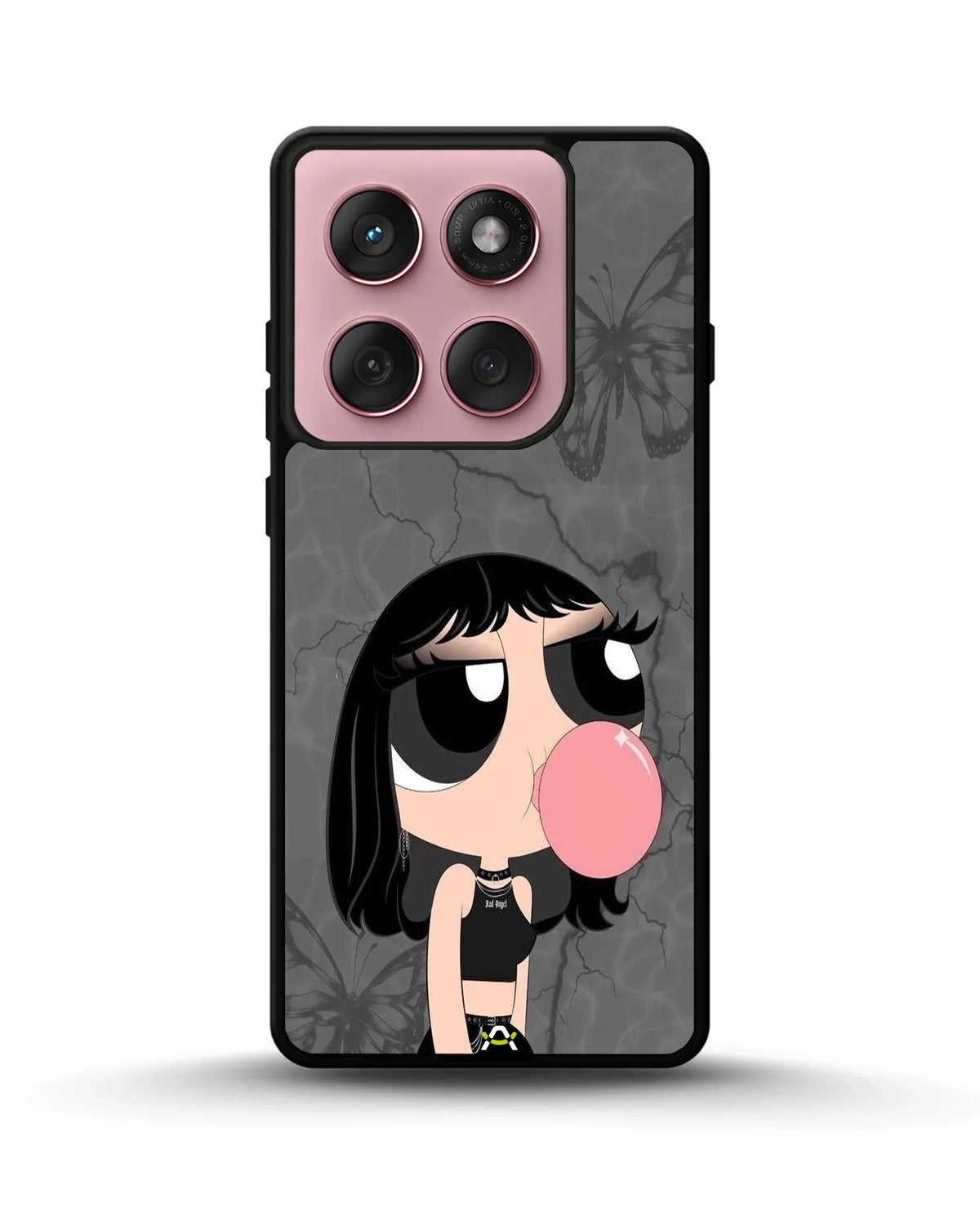 Bubblegum Cartoon Girl Phone Case - Cute Gray & Pink Print for iPhone, Samsung, Pixel, OnePlus & Vivo