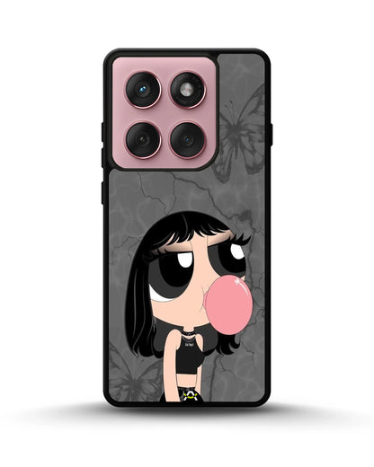 Bubblegum Cartoon Girl Phone Case - Cute Gray & Pink Print for iPhone, Samsung, Pixel, OnePlus & Vivo