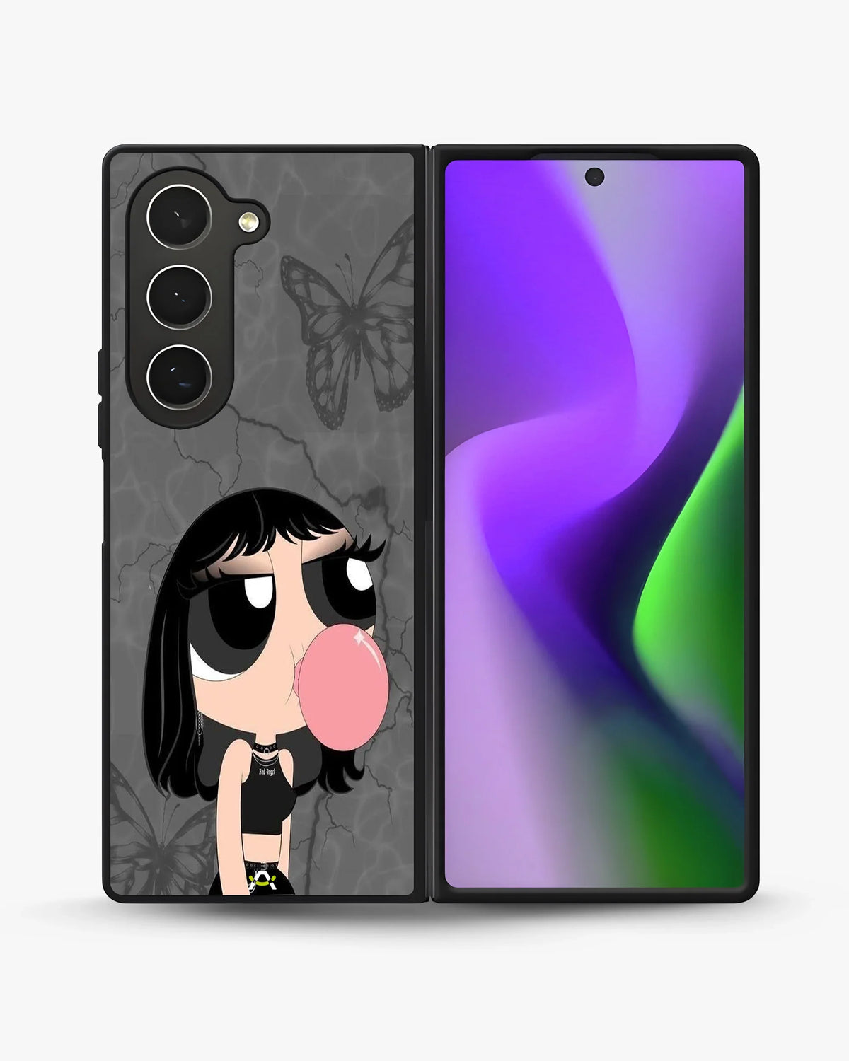 Bubblegum Cartoon Girl Phone Case - Cute Gray & Pink Print for iPhone, Samsung, Pixel, OnePlus & Vivo