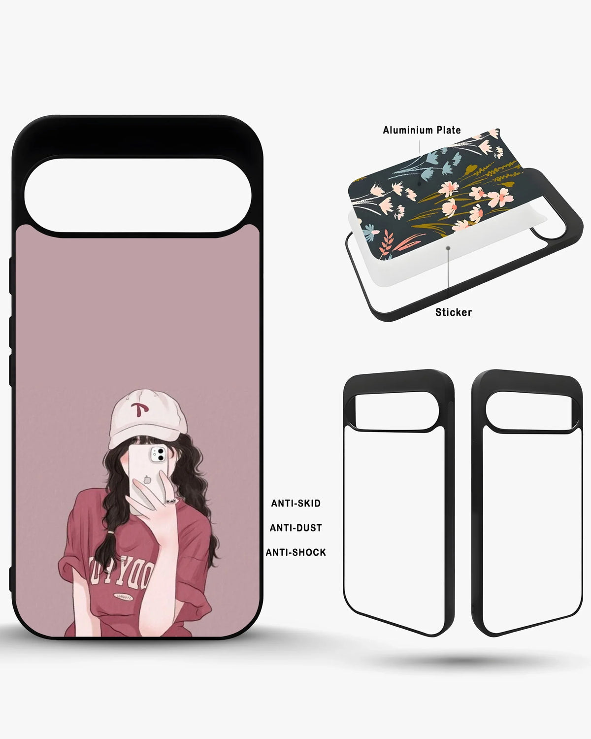 Burgundy Hair Girl Phone Case - Artistic Portrait Print for iPhone, Samsung, Pixel, OnePlus & Vivo