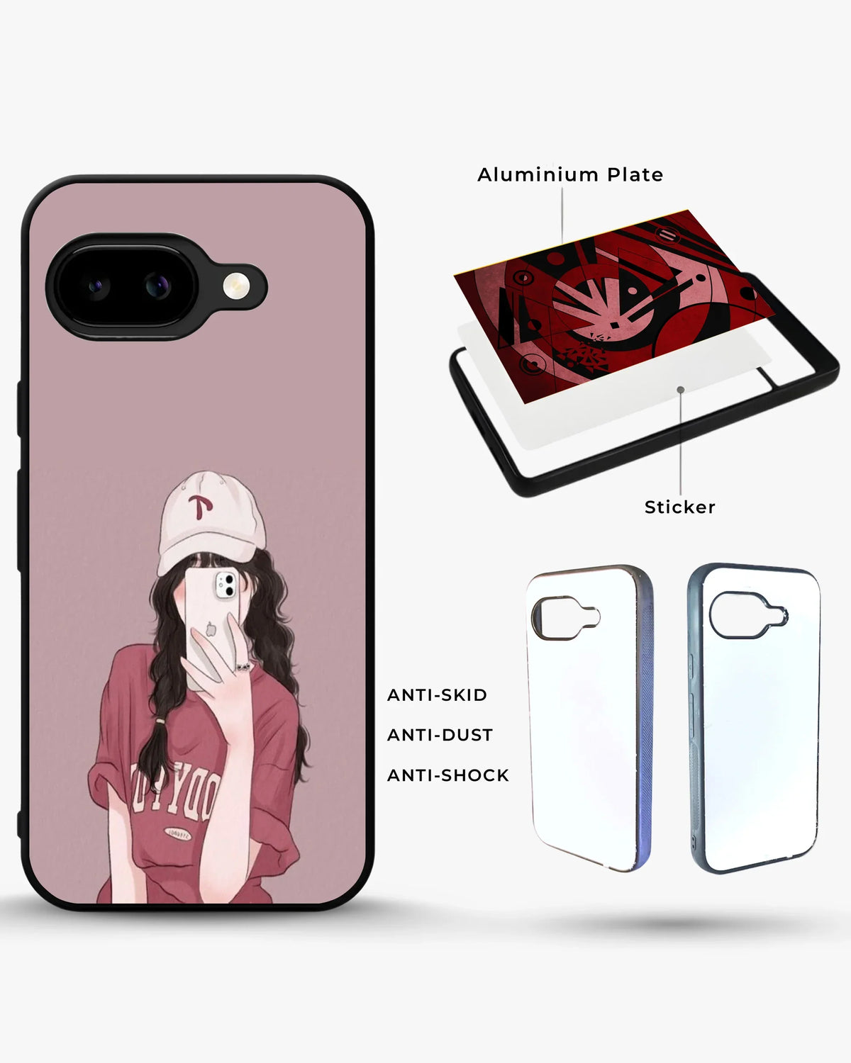 Burgundy Hair Girl Phone Case - Artistic Portrait Print for iPhone, Samsung, Pixel, OnePlus & Vivo