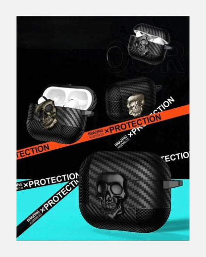 Carbon Skull AirPods Case Cover – Rugged Protection with 3D Skull Design