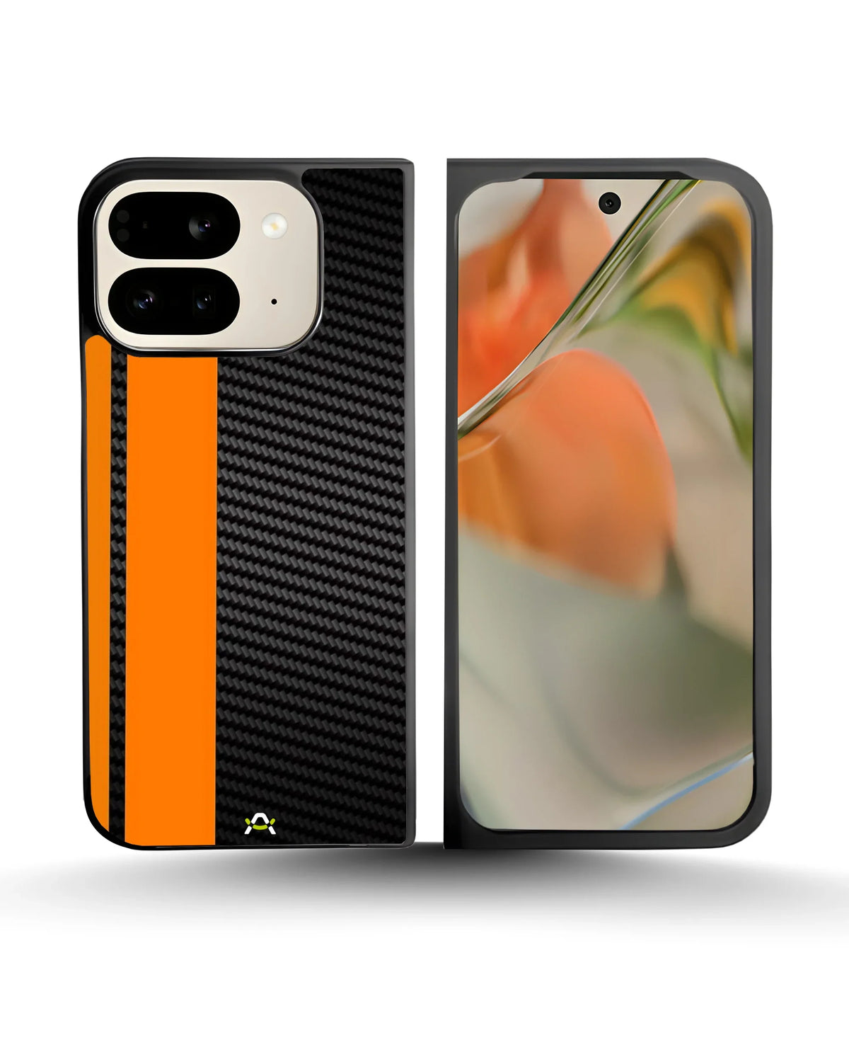 Carbon Weave Print Phone Case - Orange & Black Textured Pattern for iPhone, Samsung, Pixel, OnePlus & Vivo