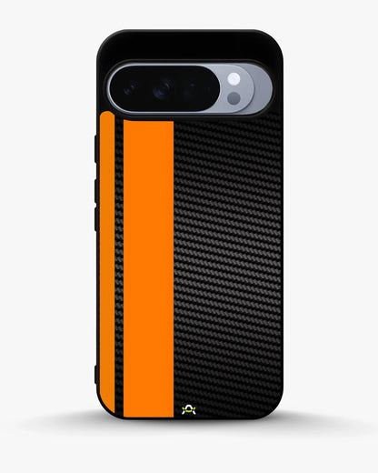 Carbon Weave Print Phone Case - Orange & Black Textured Pattern for iPhone, Samsung, Pixel, OnePlus & Vivo