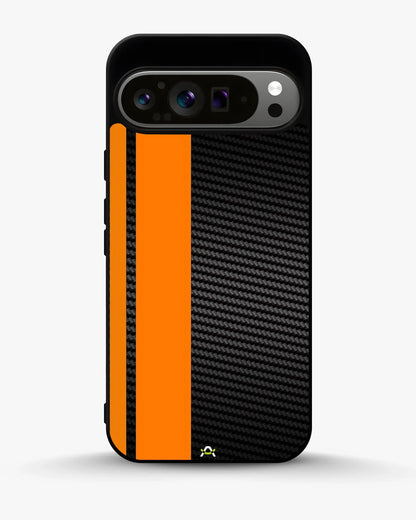 Carbon Weave Print Phone Case - Orange & Black Textured Pattern for iPhone, Samsung, Pixel, OnePlus & Vivo