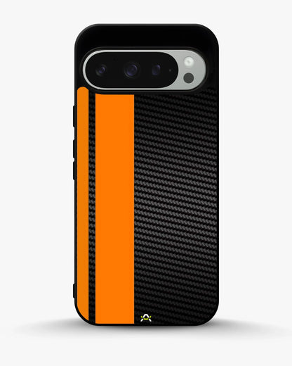 Carbon Weave Print Phone Case - Orange & Black Textured Pattern for iPhone, Samsung, Pixel, OnePlus & Vivo