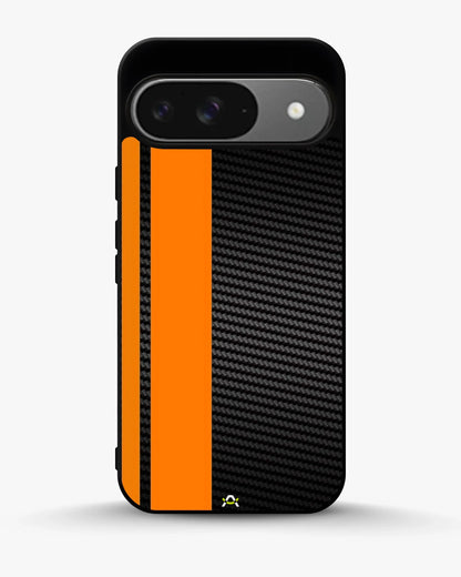 Carbon Weave Print Phone Case - Orange & Black Textured Pattern for iPhone, Samsung, Pixel, OnePlus & Vivo