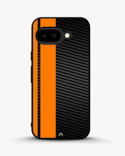 Carbon Weave Print Phone Case - Orange & Black Textured Pattern for iPhone, Samsung, Pixel, OnePlus & Vivo