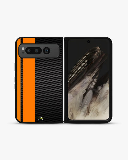 Carbon Weave Print Phone Case - Orange & Black Textured Pattern for iPhone, Samsung, Pixel, OnePlus & Vivo