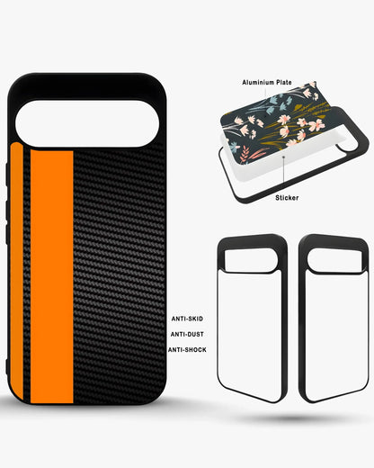 Carbon Weave Print Phone Case - Orange & Black Textured Pattern for iPhone, Samsung, Pixel, OnePlus & Vivo