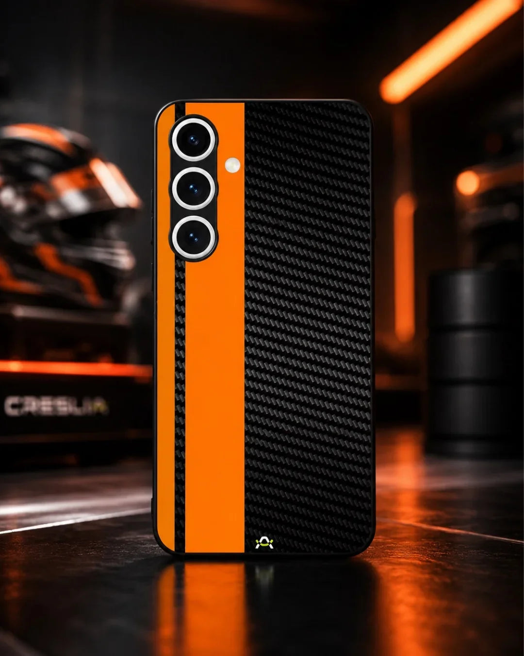 Carbon Weave Print Phone Case - Orange & Black Textured Pattern for iPhone, Samsung, Pixel, OnePlus & Vivo