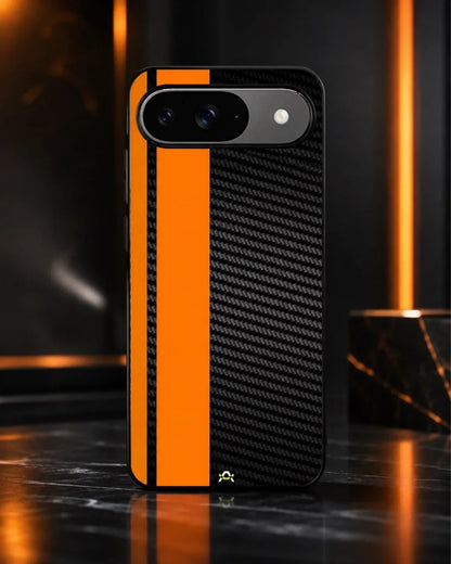 Carbon Weave Print Phone Case - Orange & Black Textured Pattern for iPhone, Samsung, Pixel, OnePlus & Vivo