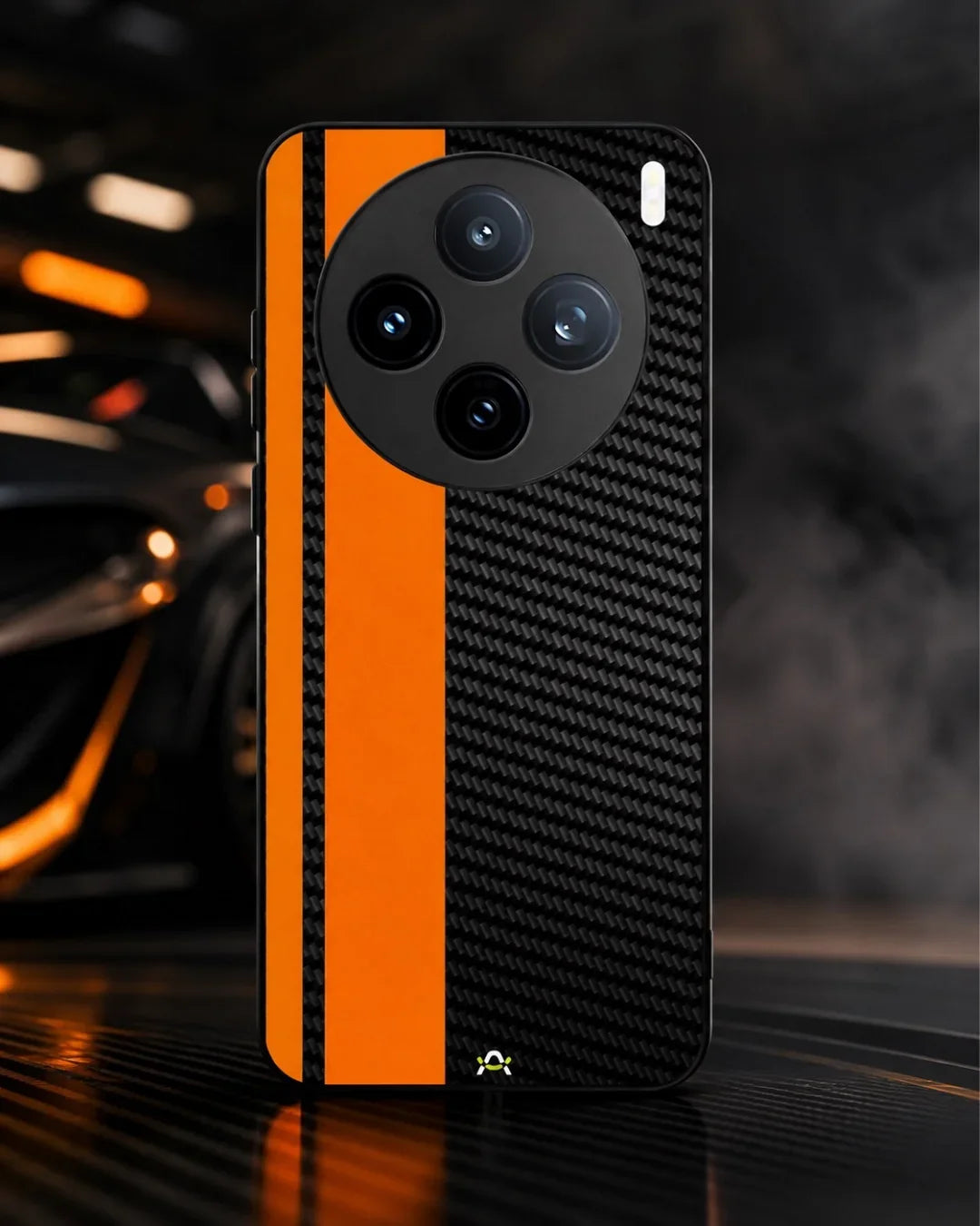 Carbon Weave Print Phone Case - Orange & Black Textured Pattern for iPhone, Samsung, Pixel, OnePlus & Vivo