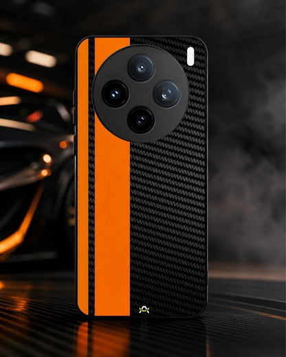 Carbon Weave Print Phone Case - Orange & Black Textured Pattern for iPhone, Samsung, Pixel, OnePlus & Vivo