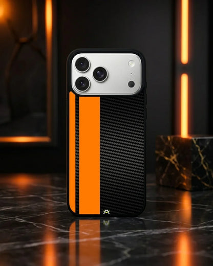 Carbon Weave Print Phone Case - Orange & Black Textured Pattern for iPhone, Samsung, Pixel, OnePlus & Vivo