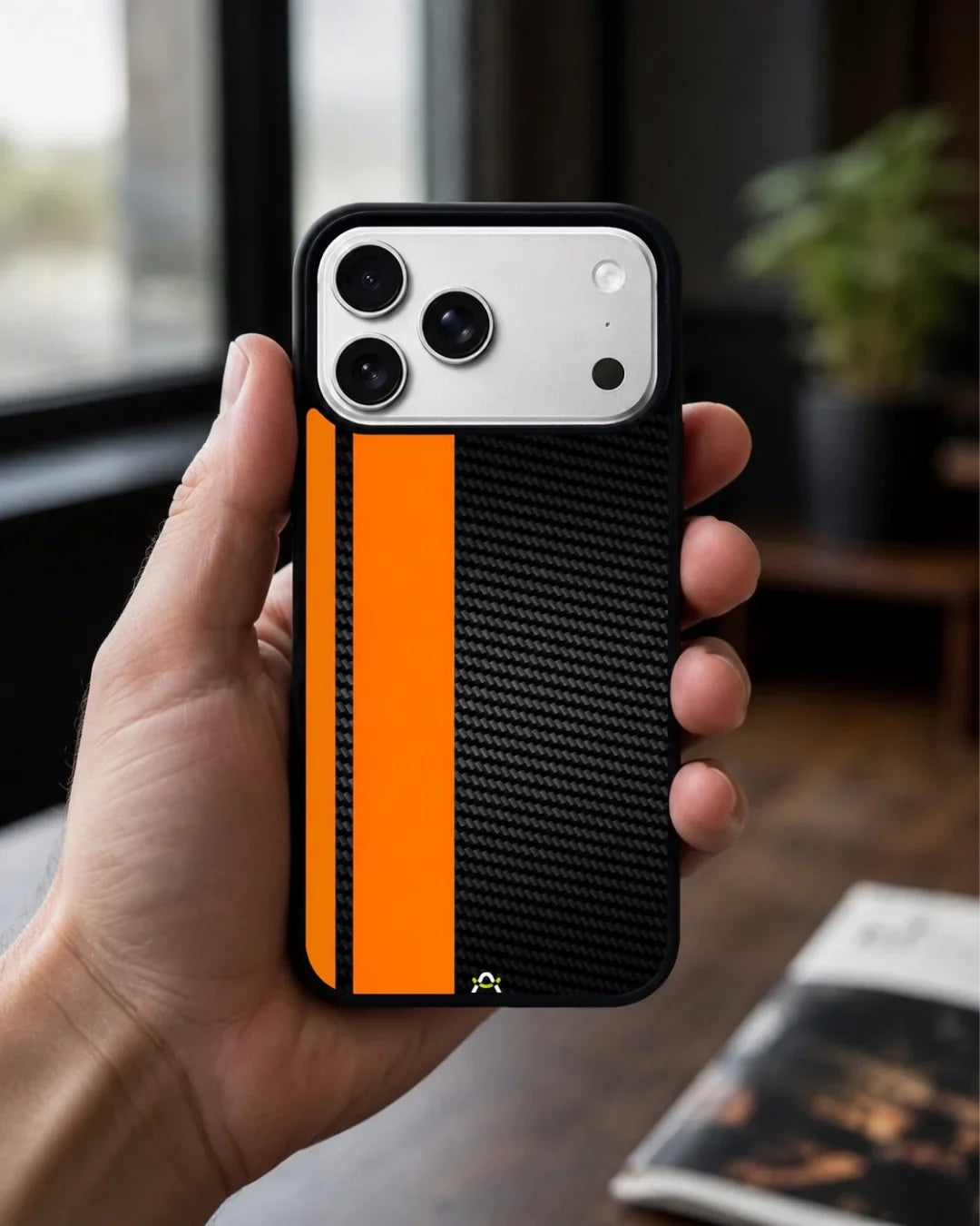 Carbon Weave Print Phone Case - Orange & Black Textured Pattern for iPhone, Samsung, Pixel, OnePlus & Vivo