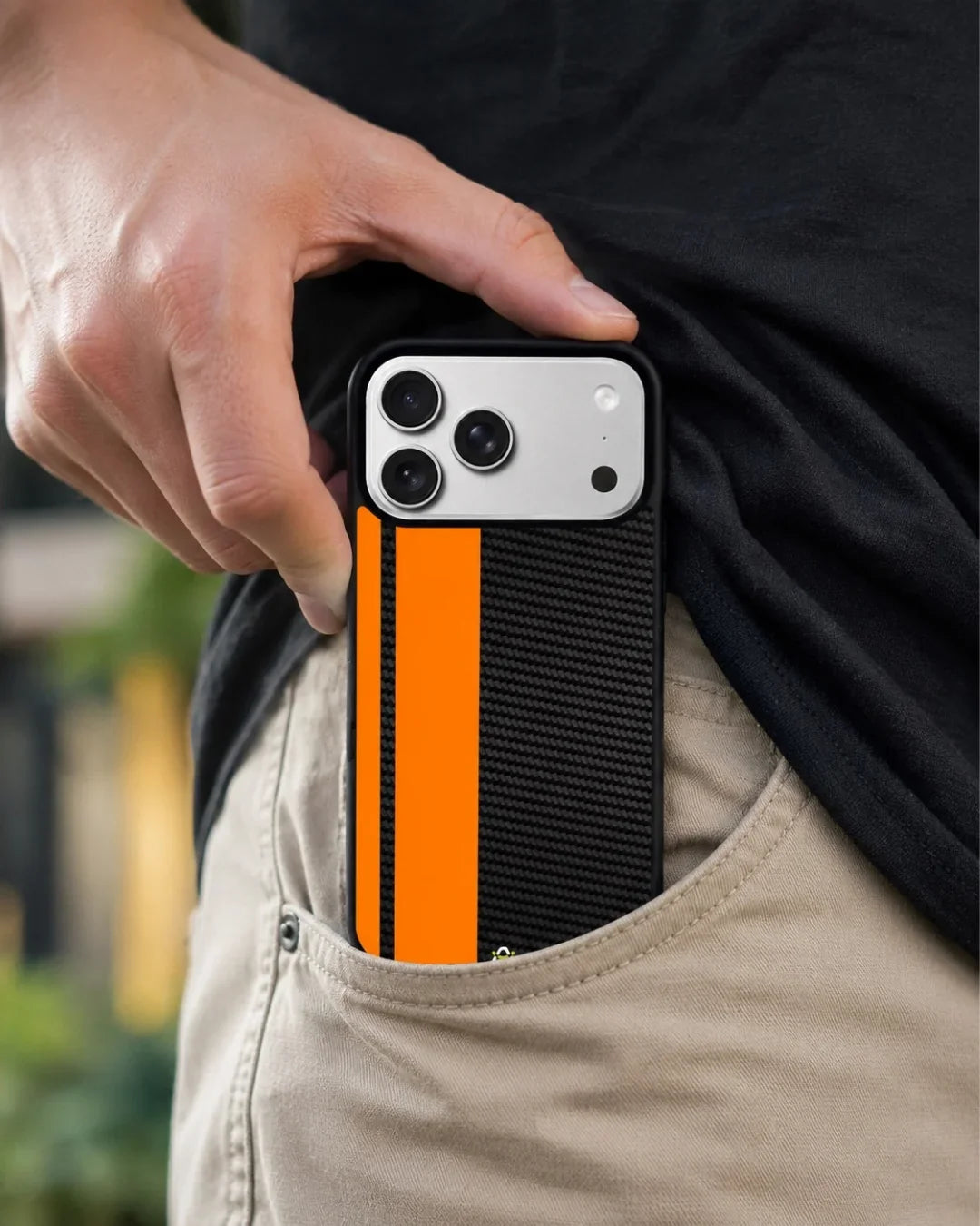 Carbon Weave Print Phone Case - Orange & Black Textured Pattern for iPhone, Samsung, Pixel, OnePlus & Vivo