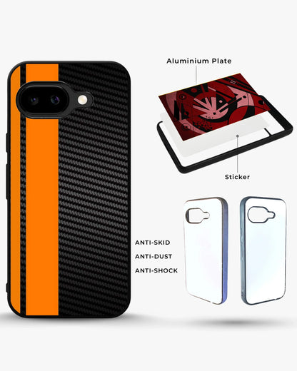 Carbon Weave Print Phone Case - Orange & Black Textured Pattern for iPhone, Samsung, Pixel, OnePlus & Vivo