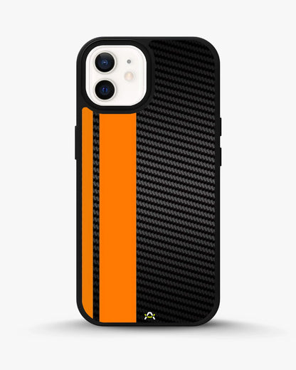 Carbon Weave Print Phone Case - Orange & Black Textured Pattern for iPhone, Samsung, Pixel, OnePlus & Vivo