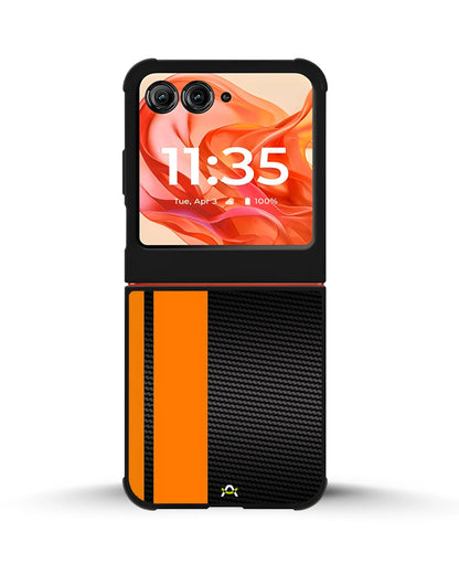 Carbon Weave Print Phone Case - Orange & Black Textured Pattern for iPhone, Samsung, Pixel, OnePlus & Vivo