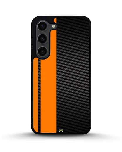 Carbon Weave Print Phone Case - Orange & Black Textured Pattern for iPhone, Samsung, Pixel, OnePlus & Vivo