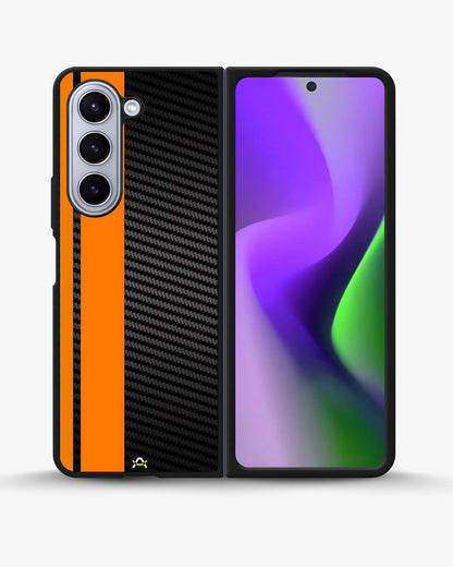 Carbon Weave Print Phone Case - Orange & Black Textured Pattern for iPhone, Samsung, Pixel, OnePlus & Vivo