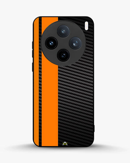 Carbon Weave Print Phone Case - Orange & Black Textured Pattern for iPhone, Samsung, Pixel, OnePlus & Vivo