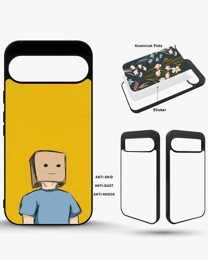 Cartoon Box Person Phone Case - Quirky Yellow & Blue Print for iPhone, Samsung, Pixel, OnePlus & Vivo