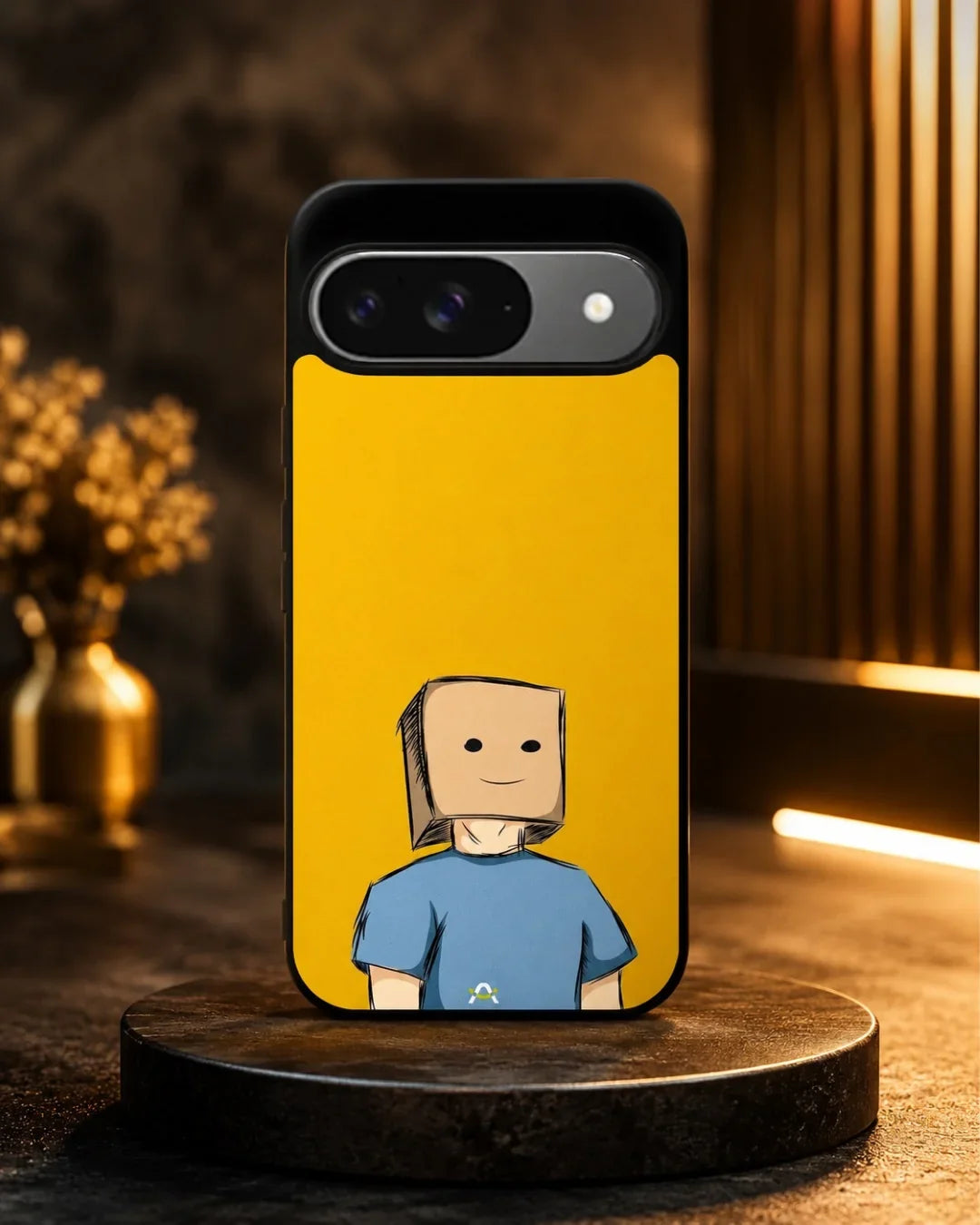 Cartoon Box Person Phone Case - Quirky Yellow & Blue Print for iPhone, Samsung, Pixel, OnePlus & Vivo